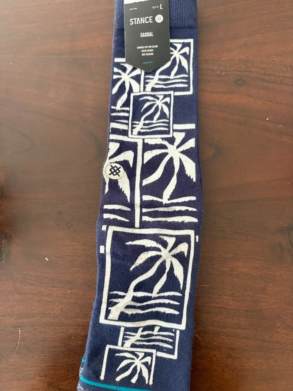 NWT Stance socks Men's L shoe size 9-13 Navy blue with tropical print.